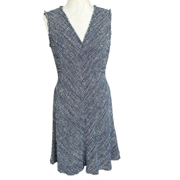 REBECCA TAYLOR Tweed Dress Navy Sleeveless Fit & Flare Fringe Women’s Size 8 NEW - Picture 3 of 16